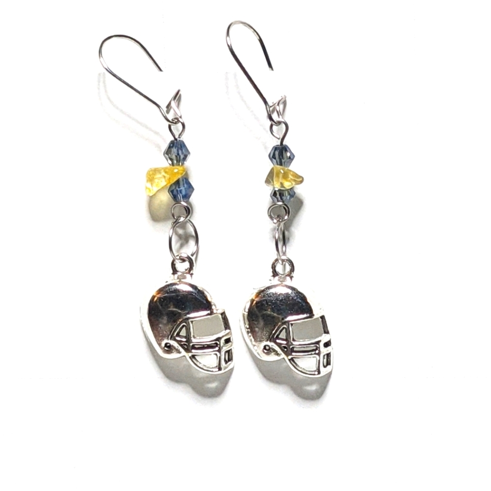 Blue and Yellow Gemstone Chip football earrings